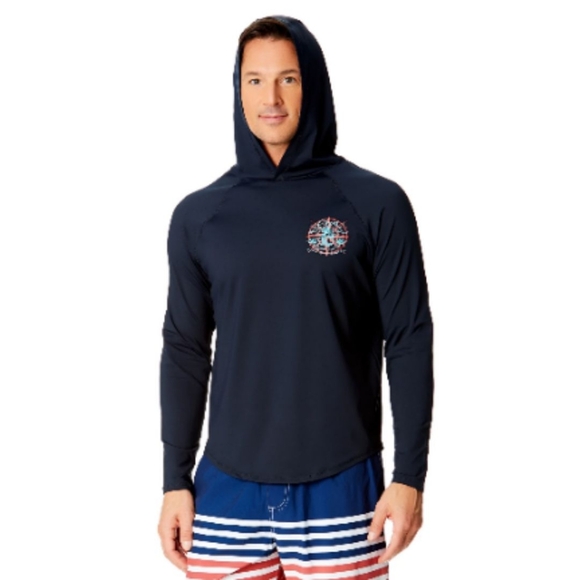 Chaps Long Sleeve Graphic Rash Guard Hoodie with UPF 50+ - Picture 3 of 10